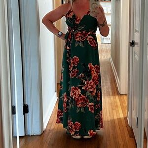 Lulus green floral print semi formal dress